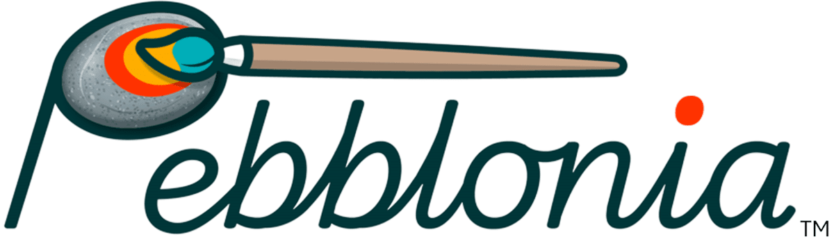 Pebblonia logo with paintbrush design.