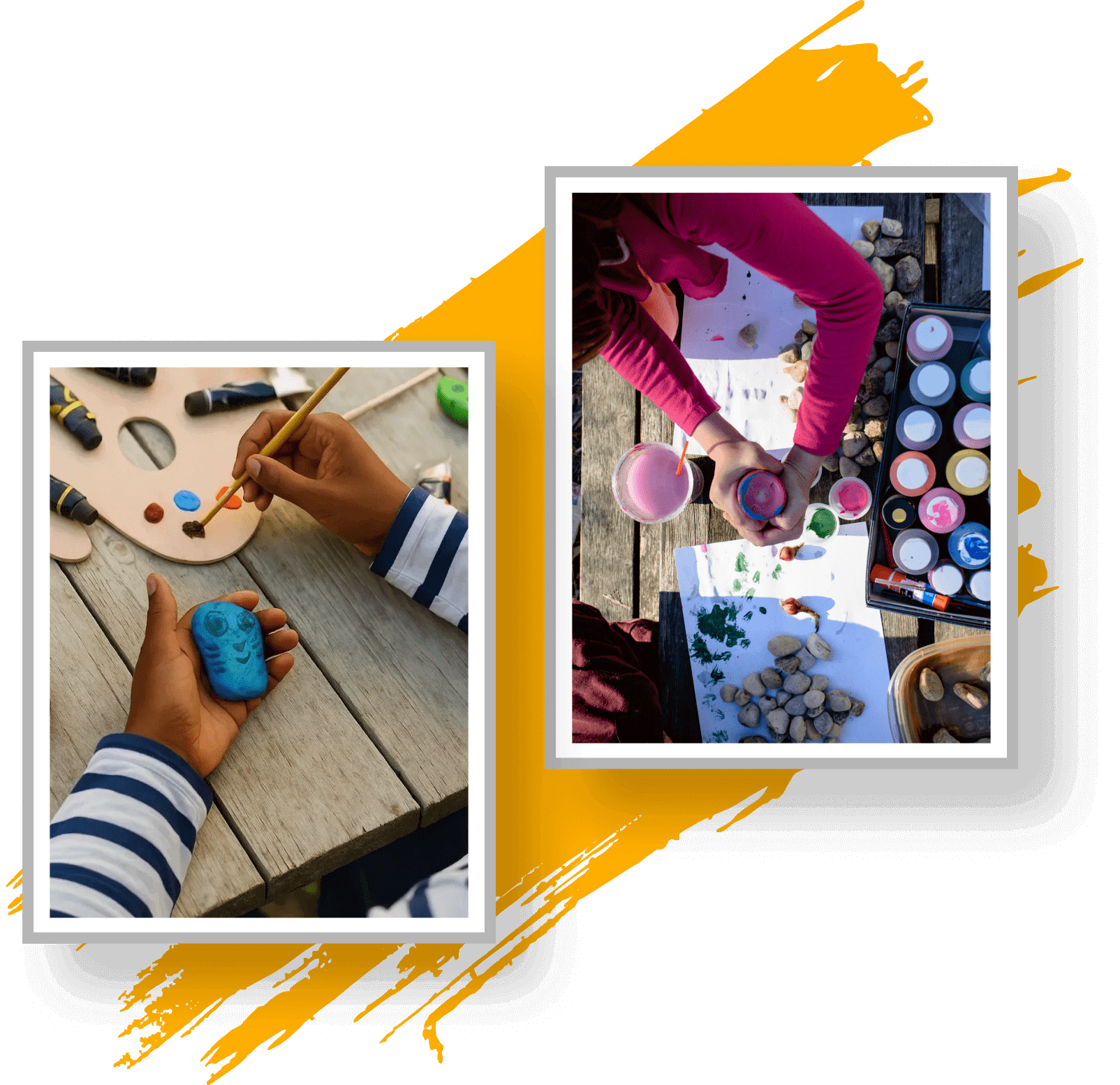 Children painting and crafting with colorful materials.